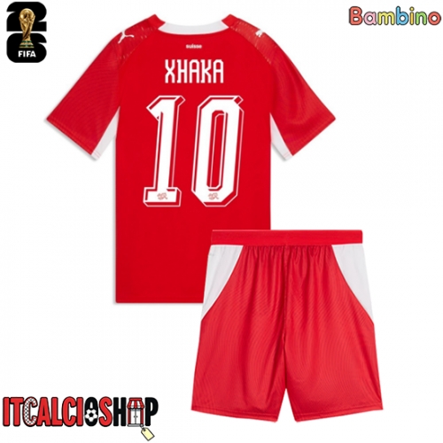Svizzera Granit Xhaka #10 Prima Maglia Bambino Mondiali 2026 Manica Corta (+ Pantaloni corti)
